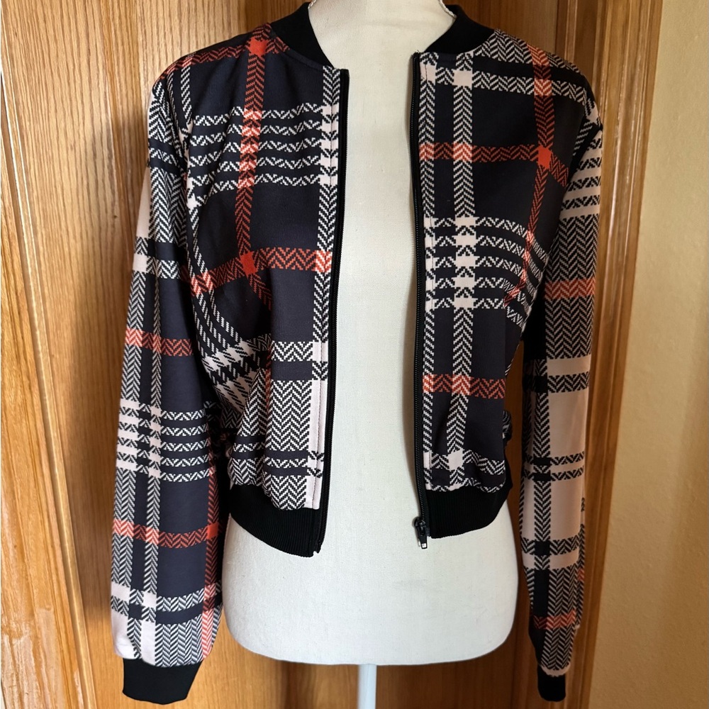 Plaid Women's Jacket - Black and Orange
